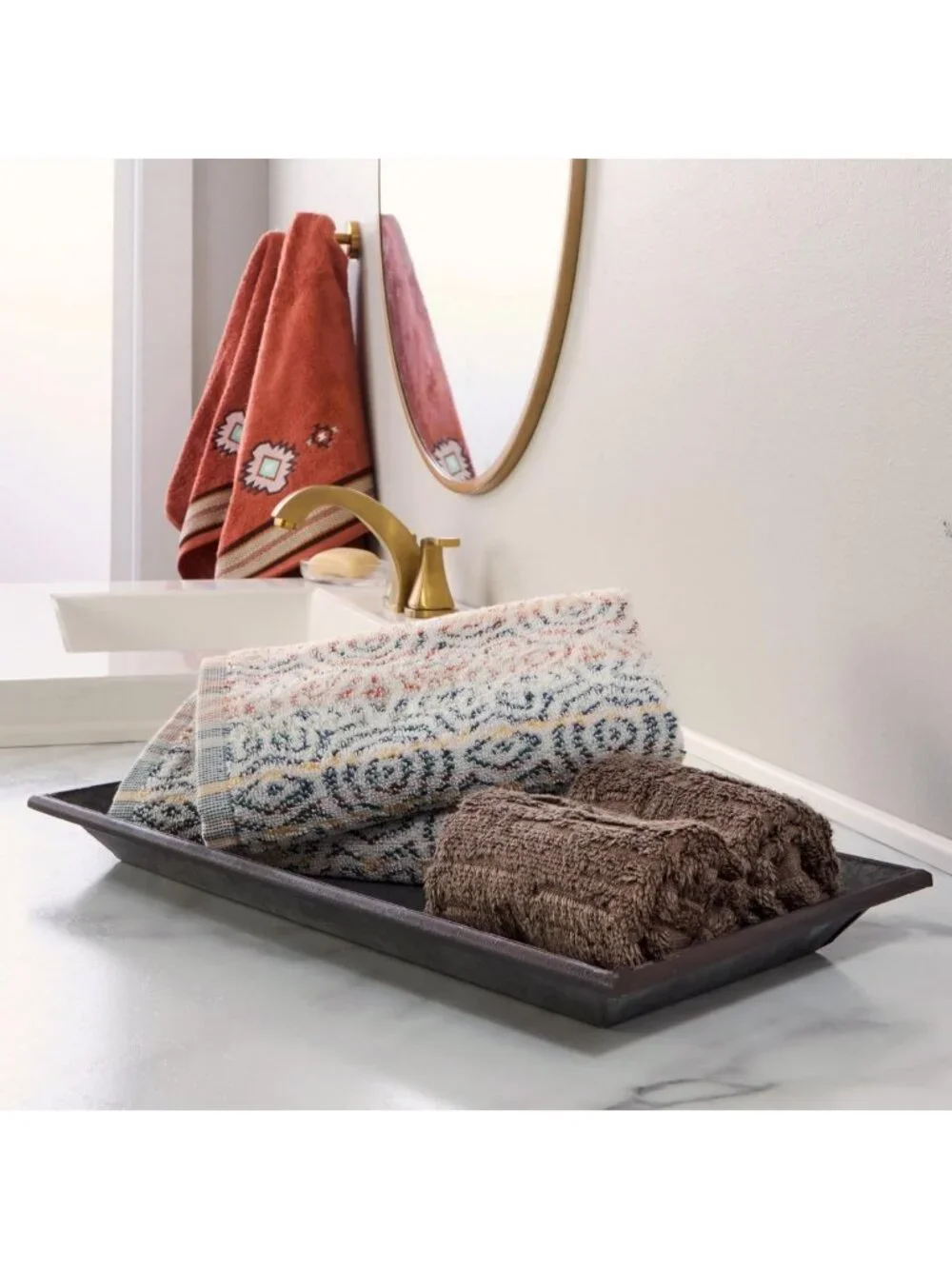 6pc Southwest Sunset Bath Towel Set - 100% Cotton, Soft & Absorbent, Rust Color